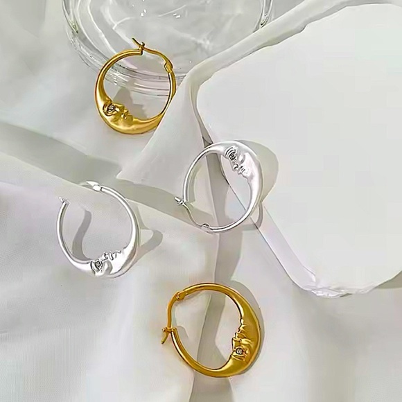 Gold Moon Hoop Minimalist Earrings Earrings - Picture 5 of 6